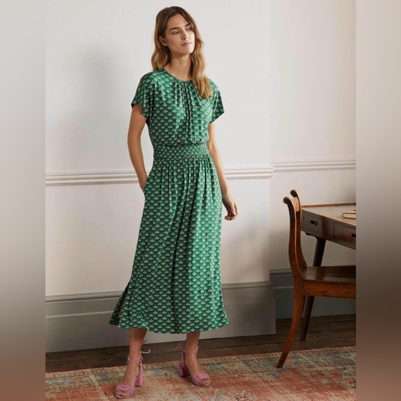 Boden Dresses & Skirts - Boden Women's Chic Preppy Green Jersey Midi Stretch Dress Highland Geo Size 14
